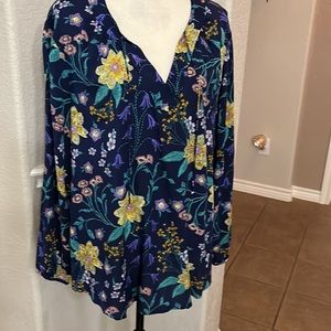 Old Navy navy floral print long sleeve blouse top Size XXL